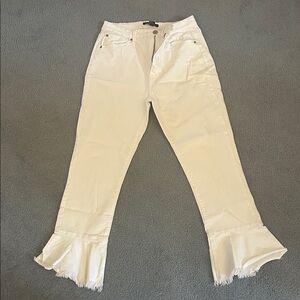 Forever 21 White Flared Ruffle Hem Jeans